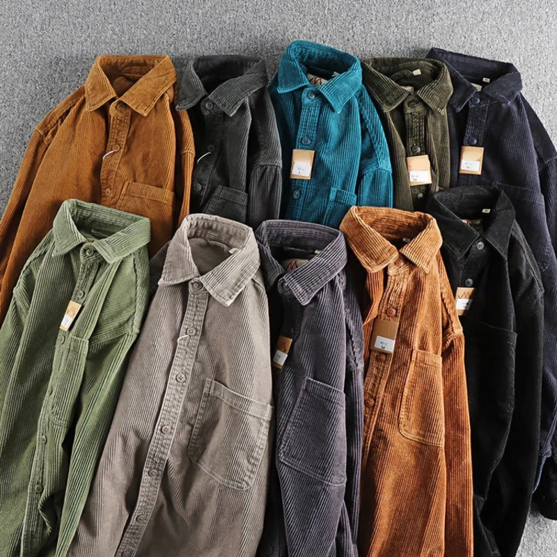 Casual Heavyweight Pocket Shirt Jackets Male Fashion Loose Vintage Outerwears 2024 Autumn Men''s Corduroy Workwear