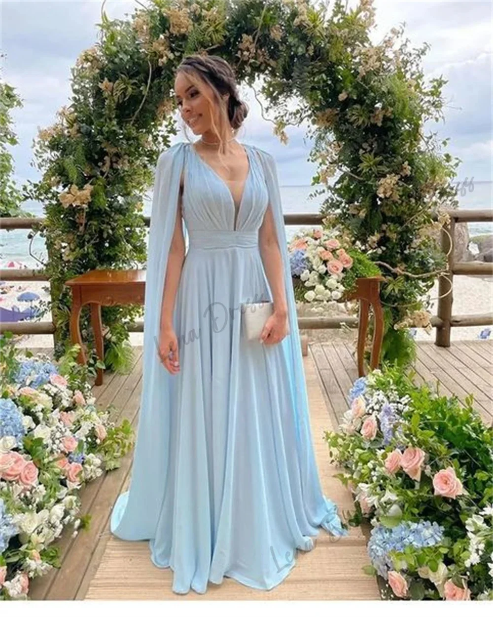 

Lena Party Dress for Wedding Dresses Chiffon Elegant Dress Woman 2024 V-neck Sky Blue A Line Long Skirt Evening Gown Ball Gowns