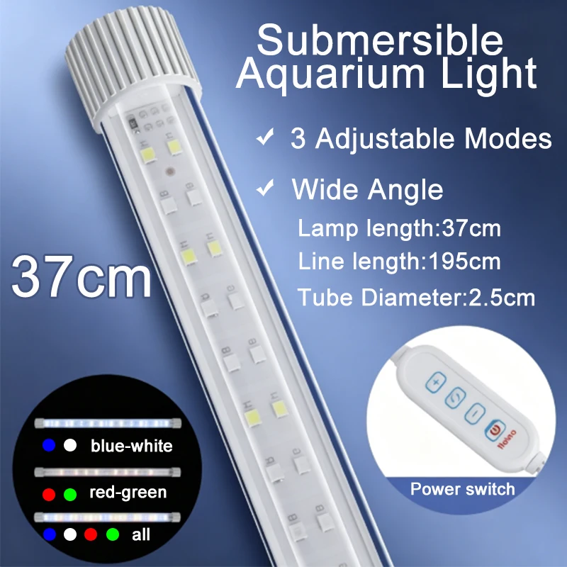 USB Aquarium Vollspektrum LED-Licht Weitwinkel Unterwasser-Fischbeckenlampe 3 RGB-Farbmodi Dimmbare Helligkeit Wasserdichte Lampe – Detail 9