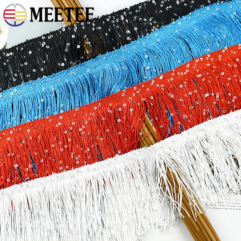 2/4/8M 10cm Colorful Sequin Tassel Fringe Lace Trim Ribbon for Sewing Latin Dance Dress Performance Crafts Materials Accessories