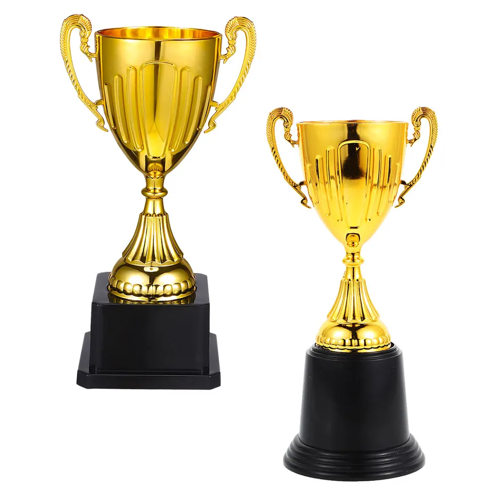

2Pcs Mini Gold Trophy Plastic Elegant Design Stable Base Compact Size Material Corporate Events School Competitions