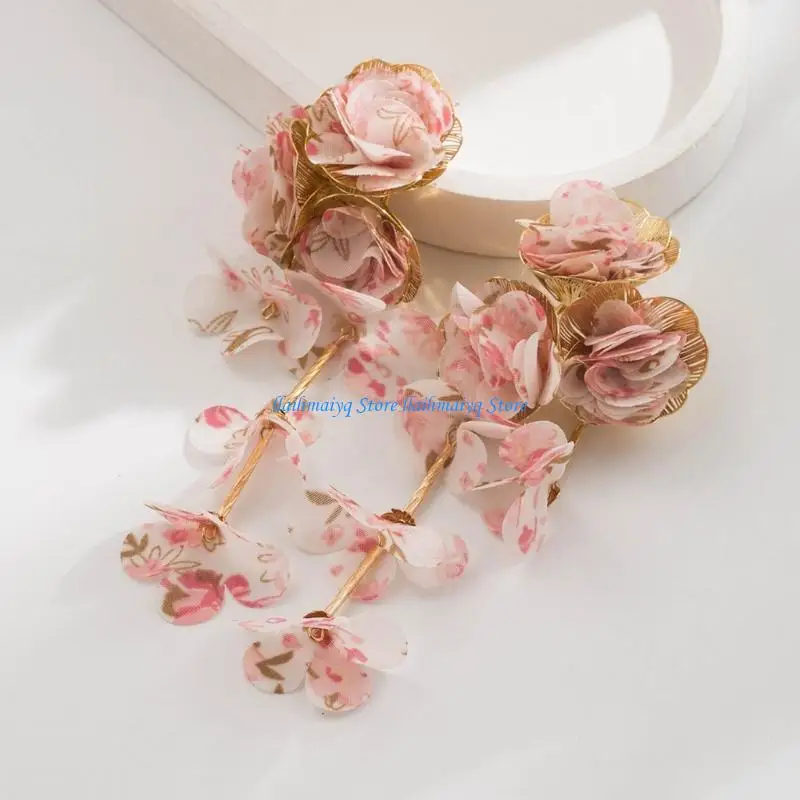573B Feminine Multilayer Petal Danglings Earrings Comfort Fit All Day Wearing