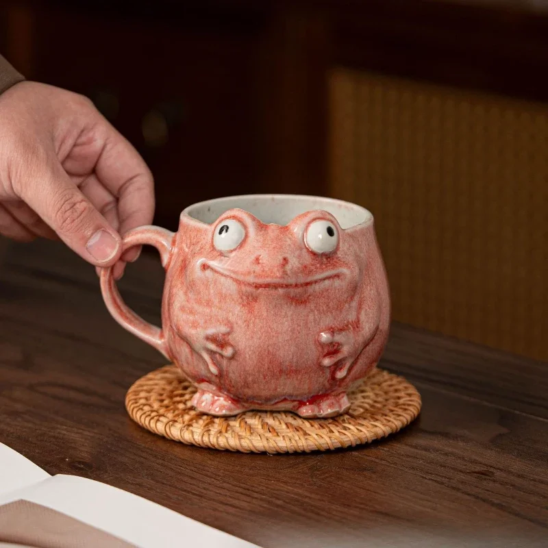 3D Frog Shaped Ceramic Coffee Mug - Cute Cartoon Frog Cup Gift Set for Coffee Tea Latte Home Decor Funny Gift for Frog Lovers