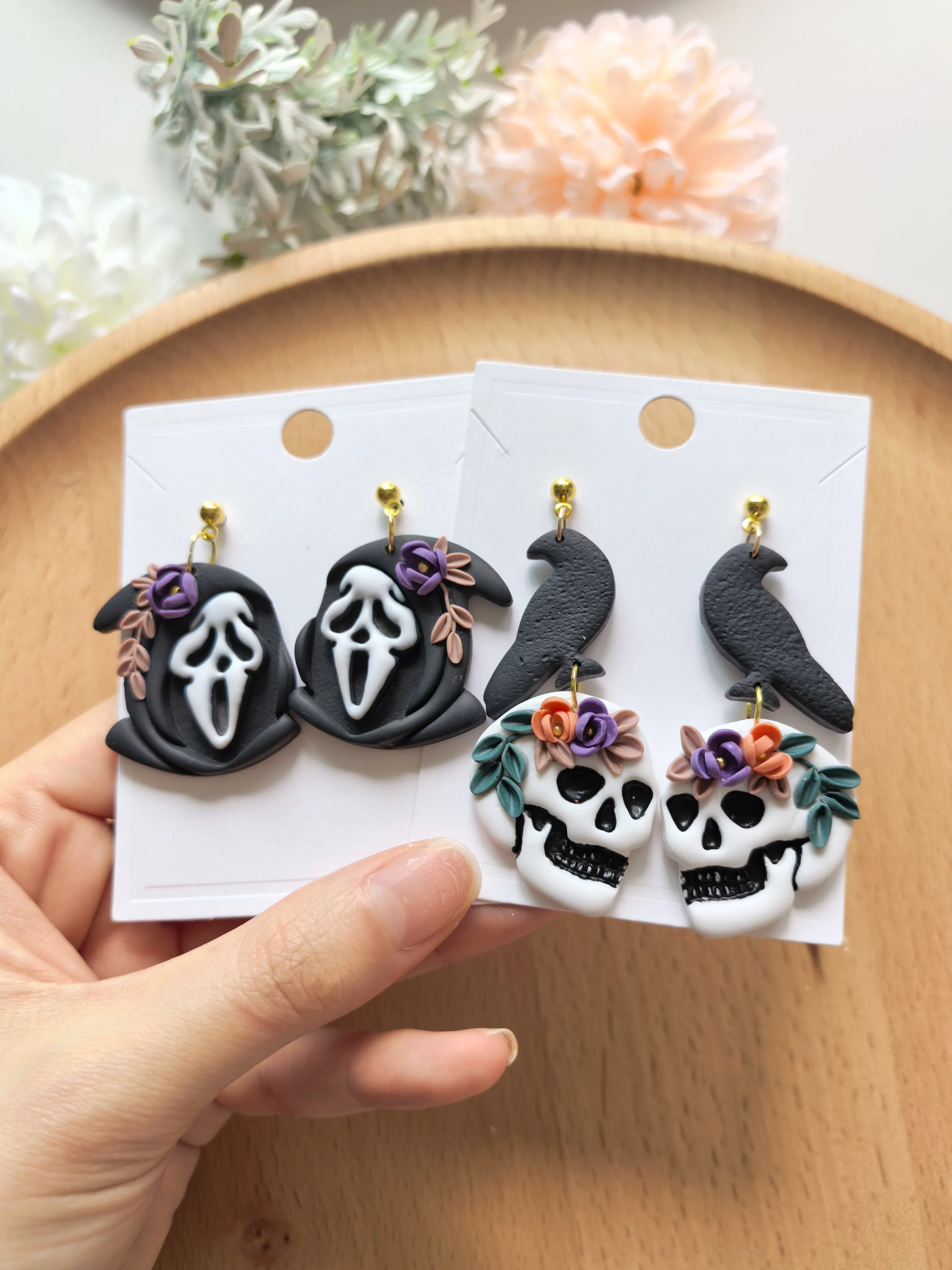 Halloween Series Polymer Clay Cutter Skull/Ghost/Bat/Spider/Crow Shaped Clay Cutting Molds For DIY Earring Jewelry Hand Tools view 4
