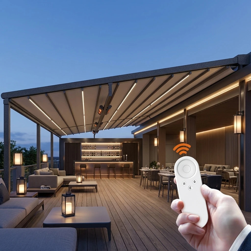 PVC Retractable Pergola Aluminum Outdoor Shade Structure for Villa Garden Rooftop Patio