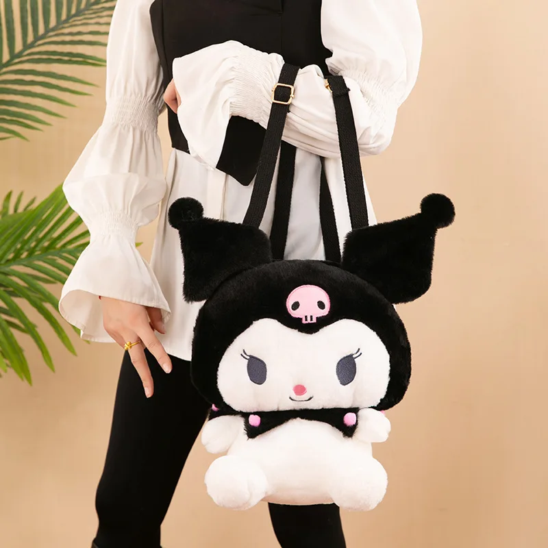 32CM Sanrio Plush Doll Kawaii Cinnamorol Plush Stuffed Backpack Girl Cute Kuromi One Shoulder Crossbody Bag Birthday Gift