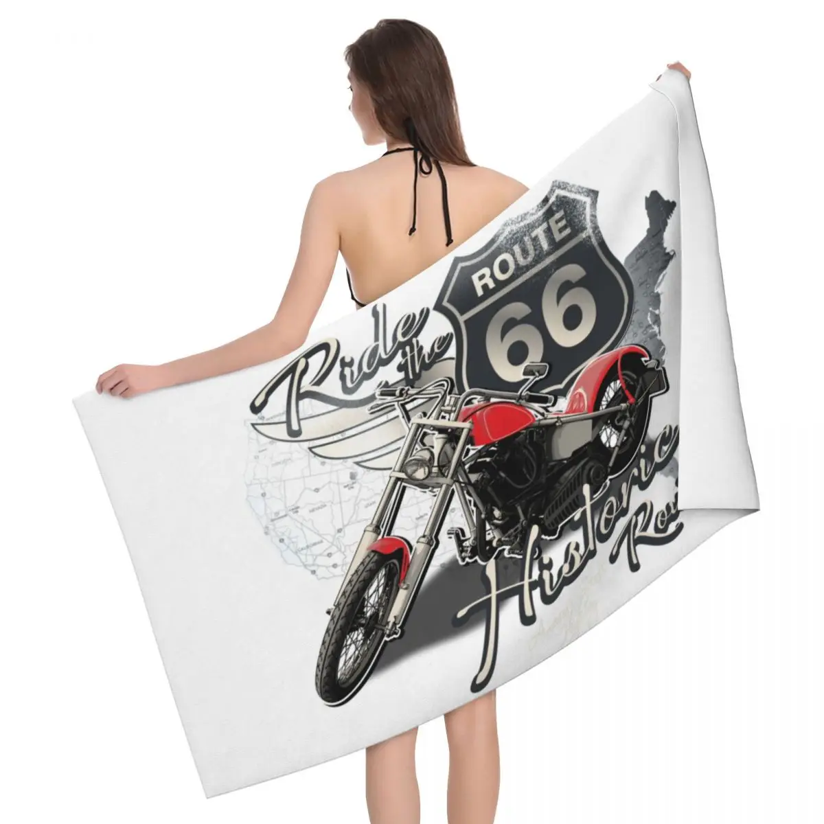 US Route 66 Sign Beach Towel Personalized USA Highway Super Absorbent Soft Towels Bathroom Beach Kitchen Spa Gym Yoga Bath Towel