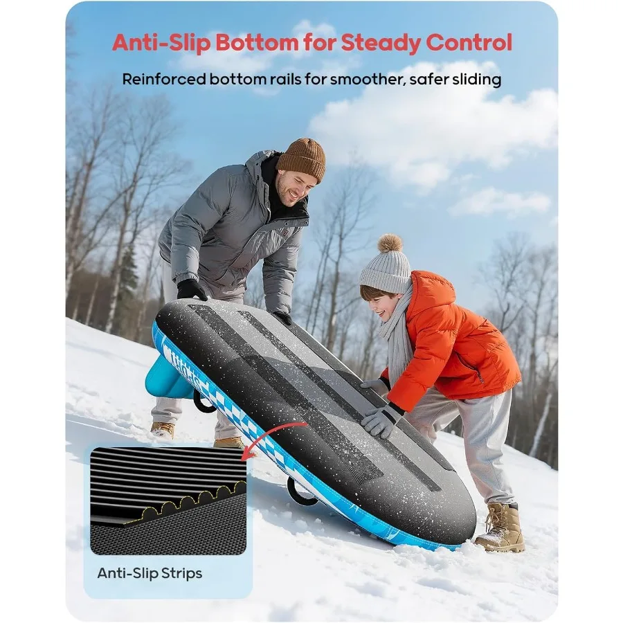 2-Person Inflatable Snow Sled with Premium Canvas Cover, Heavy Duty Sled with Backrest & Reinforced Handles, Snow Tubes for Kids
