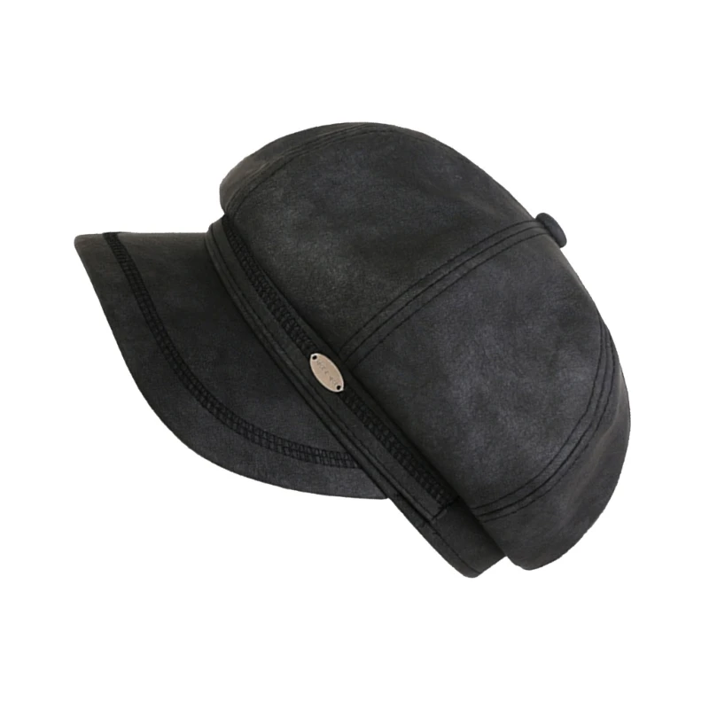 652F PU Leather Cabbie Hat for Adult Unisex Fashion Octagonal Hat Vintage Driver Hat Cool Girls Shelby Caps for Winter Autumn