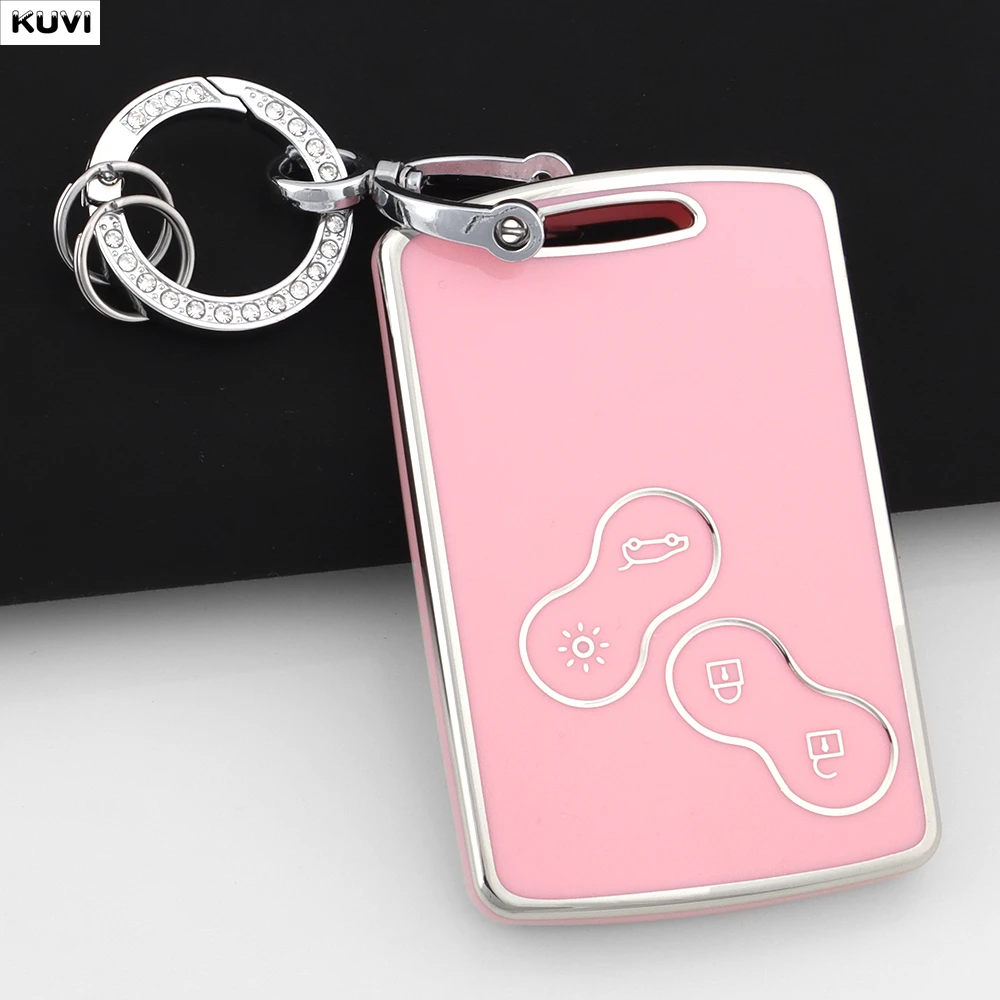 

For Renault Megane 2 3 Clio Scenic Duster Kaptur Captur Logan Laguna Zoe Koleos Danilo Nema Fluence Pink TPU Car Key Case Cover