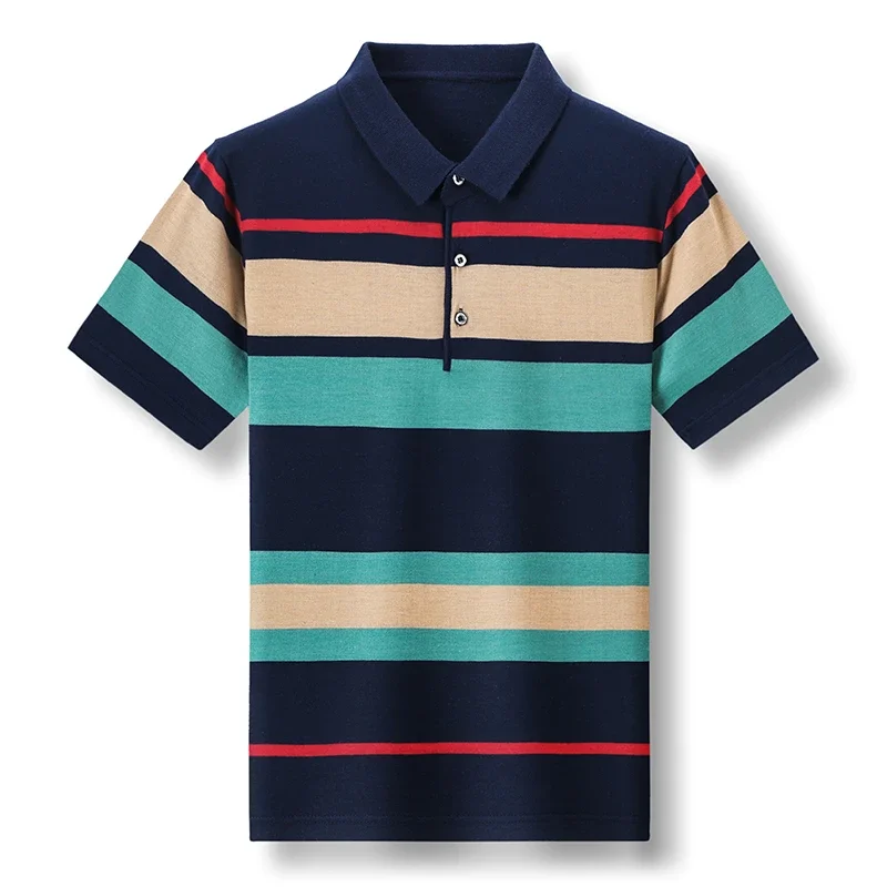 2024 Summer New Men\'s Knitted Stripe Short Sleeved POLO Shirt Comfortable and Cool Casual Fashion T-shirt