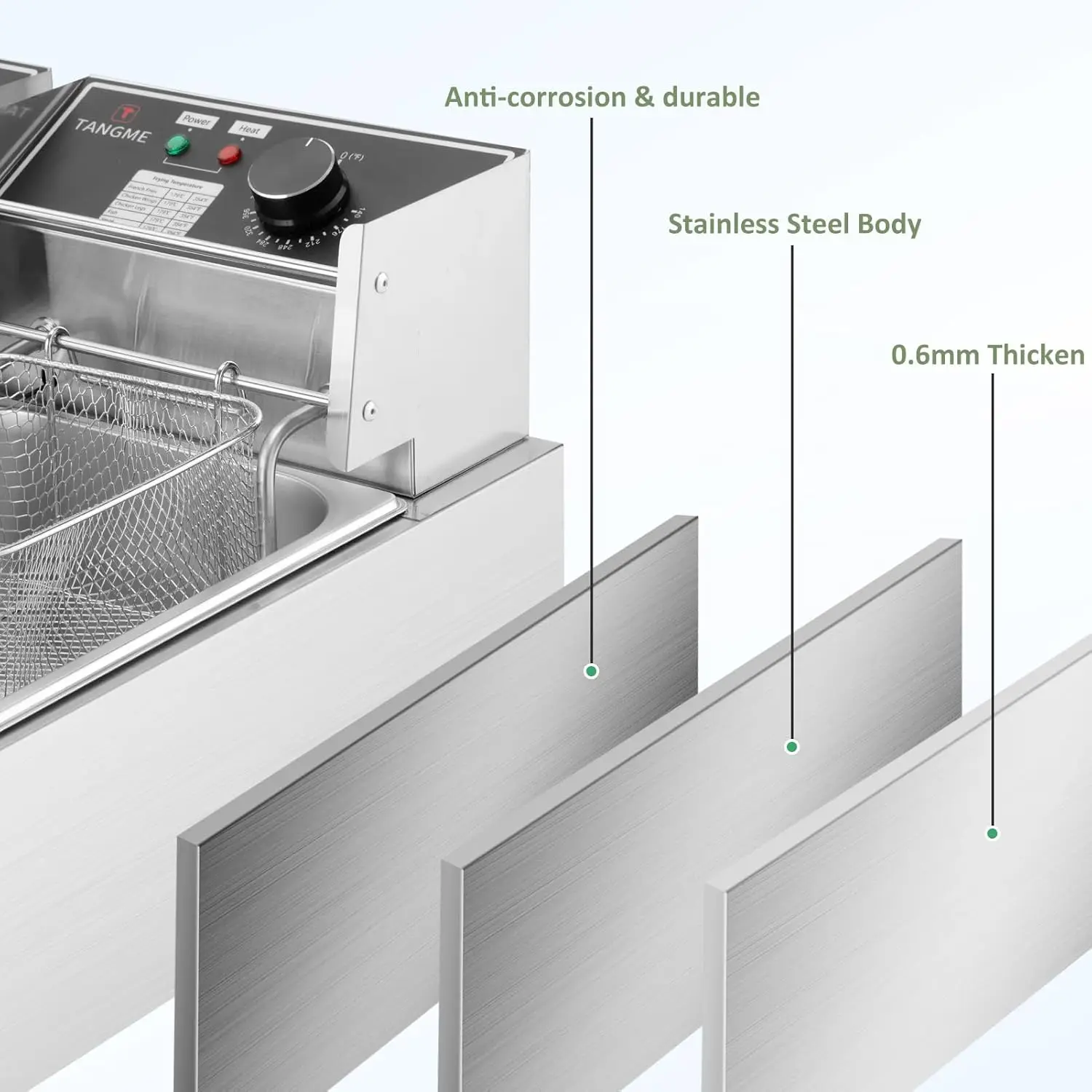 Friggitrice, friggitrici elettriche da 3400 W con cestelli 2x6,35 QT Friggitrice per olio da appoggio in acciaio inossidabile addensato da 0,8 mm 20,7 QT Grande C
