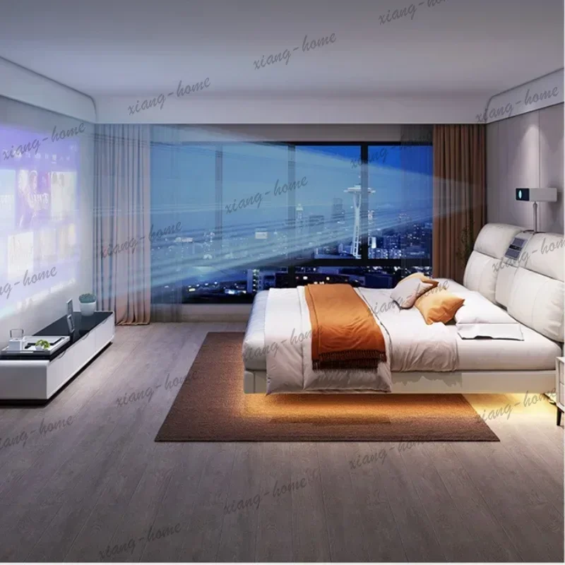 FG Double Modern Luxury Double Bed Frame Elegant Projector White Multifunctional Bed Comferter Ergonomic Cama Trendy Furniture