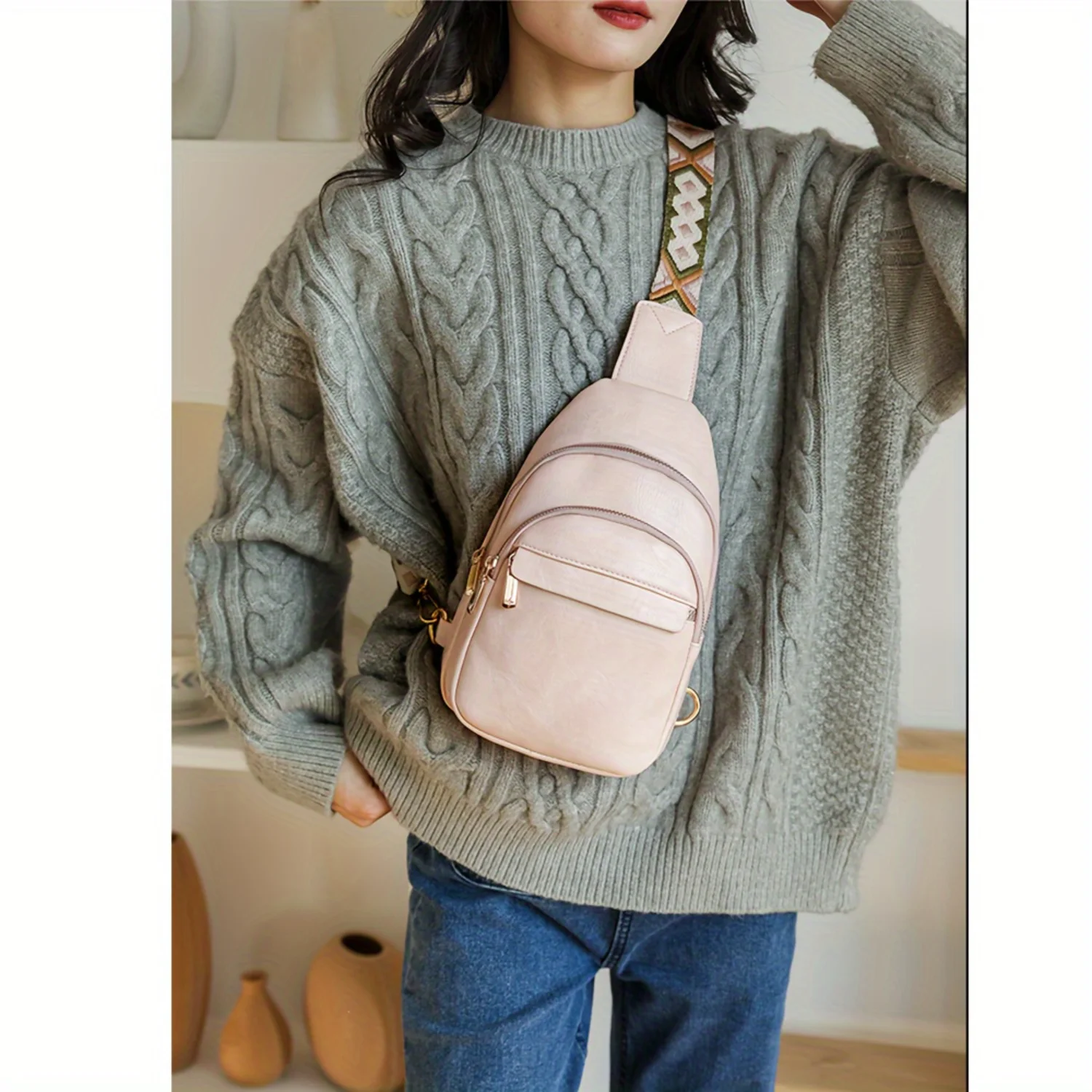 

Sling Bag for Women Leather Crossbody Bags Fanny Pack Chest Bag for Travel