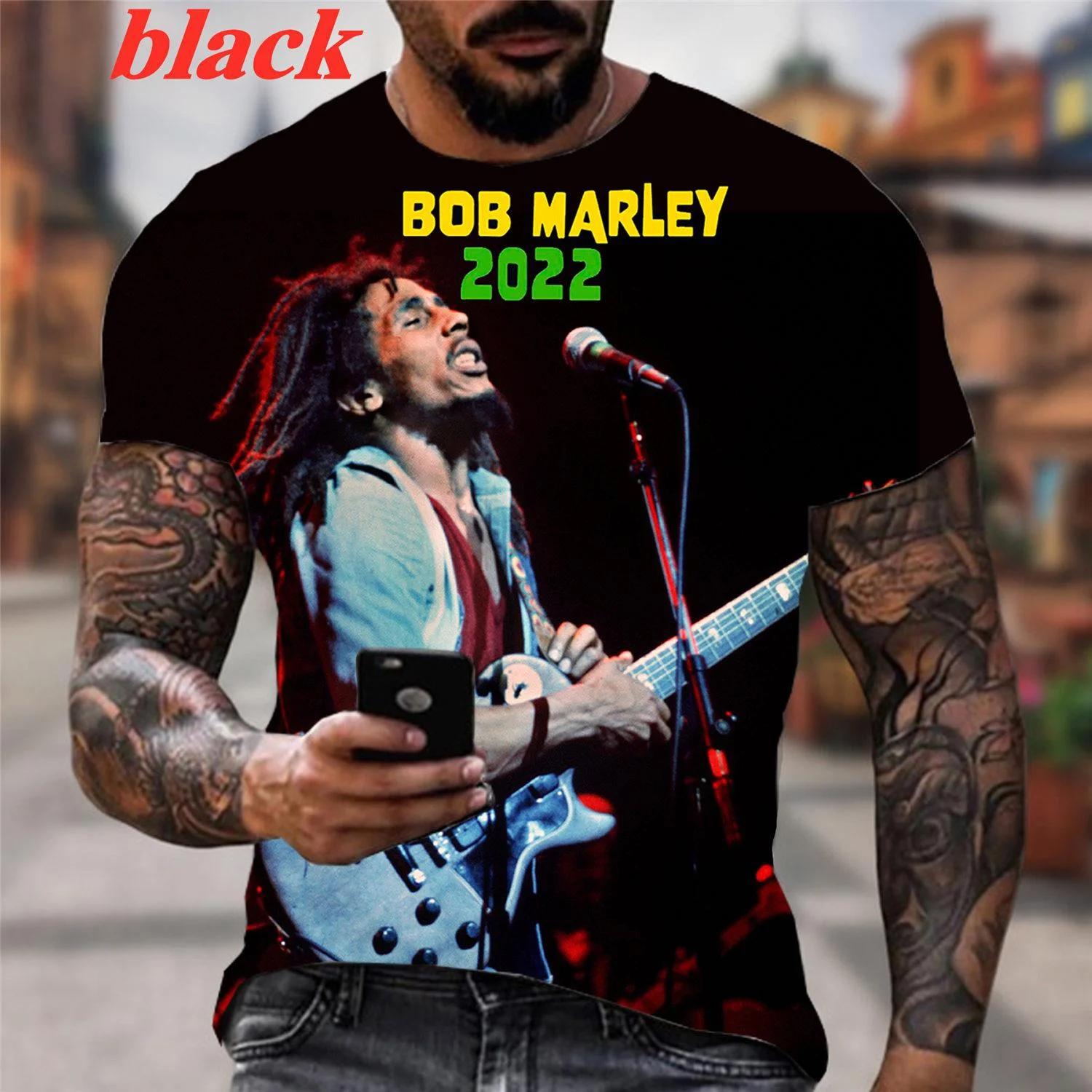 2023 Summer Men\'s T-shirts Cool Rock Bob Marley 3d Print O-neck Short Sleeve Street Hip-hop Shirt Oversized Tops Men Clothing