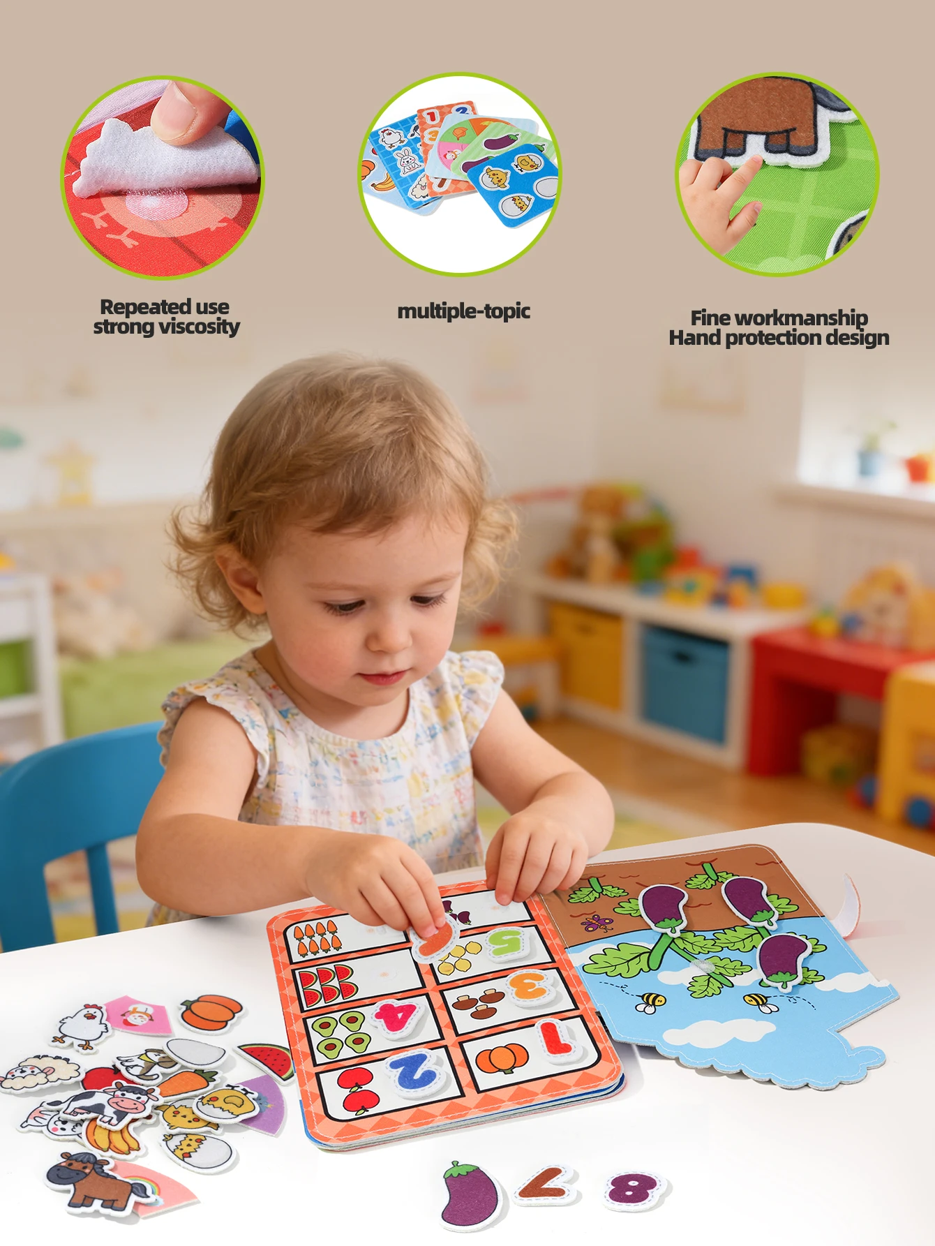 Livro Interativo de Fazenda para Bebês de 0 a 3 Anos - Livro Silencioso Seguro com Velcro - Cognição Animal e Habilidades Motoras - Presente de Páscoa, Carnaval e Ramadã