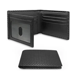 Cartera de tres pliegues minimalista delgada para hombres, bloqueo RFID de fibra de carbono, con ventana de identificación y 9 ranuras para tarjetas