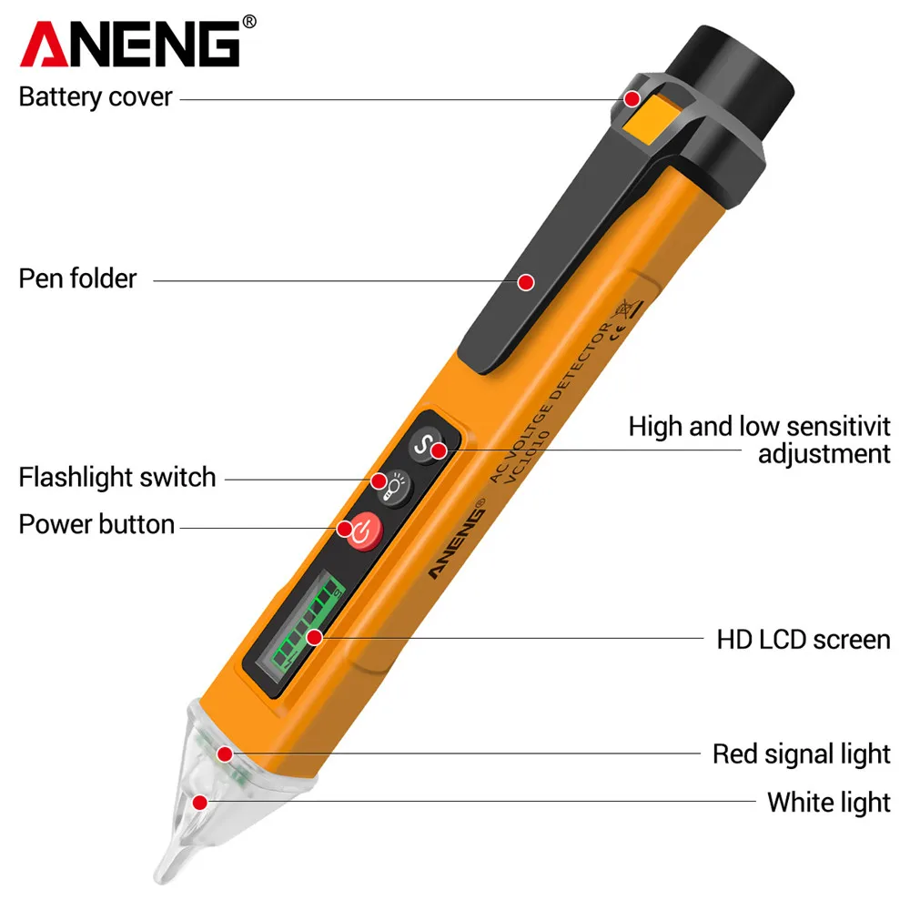 ANENG VC1010 Digital Voltage Detectors 12-1000V Volt Current Electric Test Pencil AC/DC Non-Contact Pen Tester Meter 2020 new