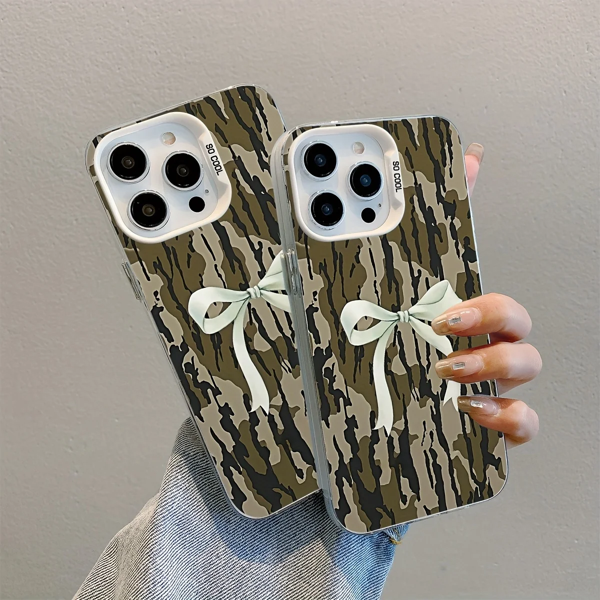 حافظة جميلة على شكل فيونكة كامو جرافيتي لهاتف آيفون 16 15 14 13 12 11 برو ماكس بلس #3