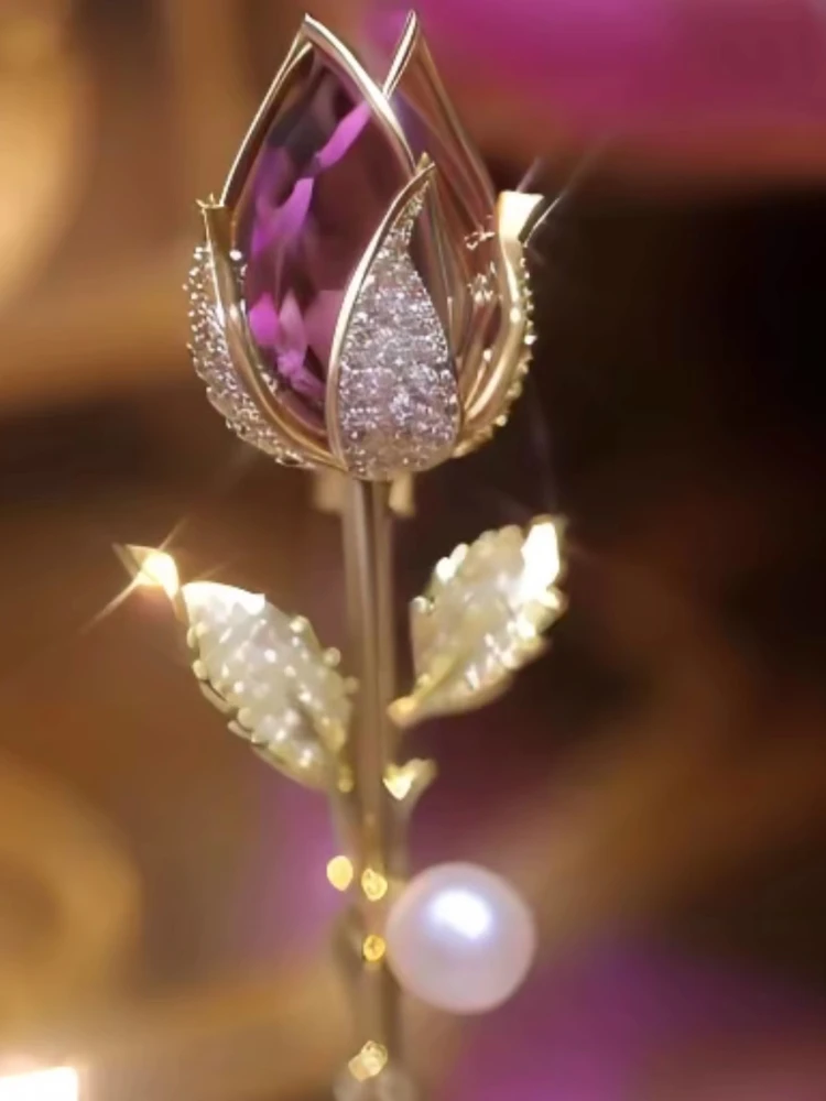 Blumenpullover, Mantel, Tulpenbrosche, High-End-Corsage-Anstecknadel für Damen