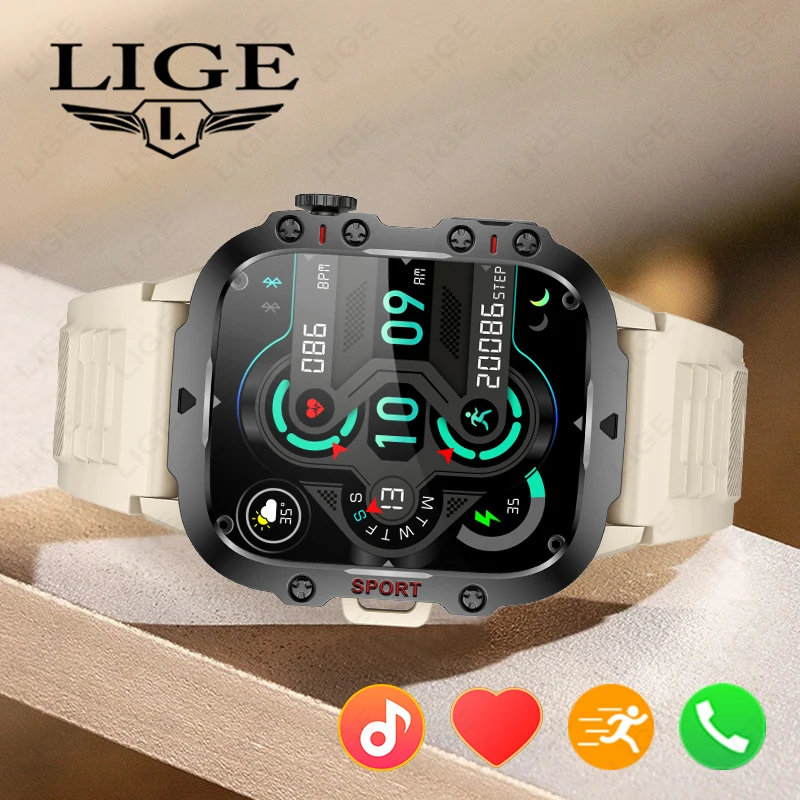 

Спортивные умные часы LIGE с экраном 1,96 дюйма для Android и iOS, с функцией звонков по Bluetooth, голосовым помощником, измерением уровня кислорода в крови, фонариком и прогнозом погоды.