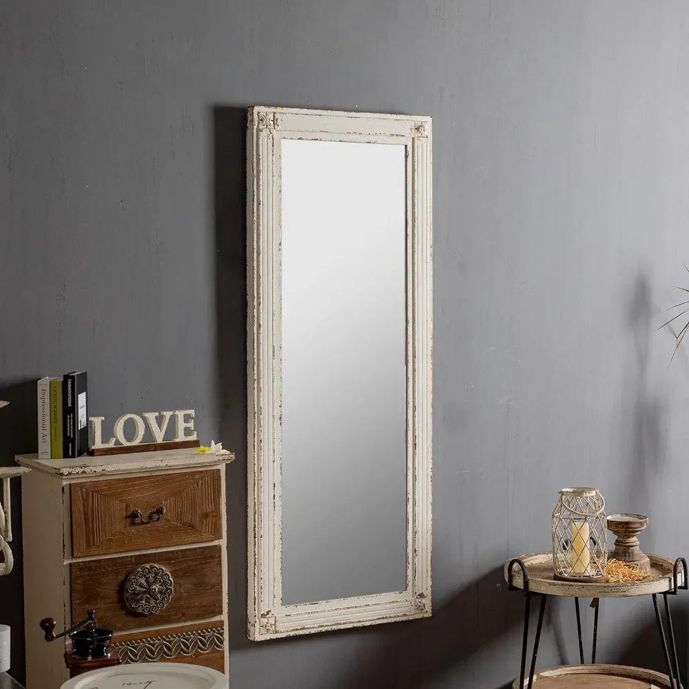 White Farmhouse Big Mirror for Bedroom, Floor Mirror, Wooden Frame, LengthLi Boutique Bath Mirrors, Full Body