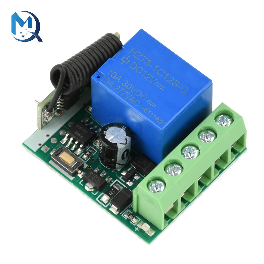 DC 12V 433Mhz Universal Wireless Remote Control Switch, 1-Channel Relay Receiving Module With Shell, Circular Sticker Switch