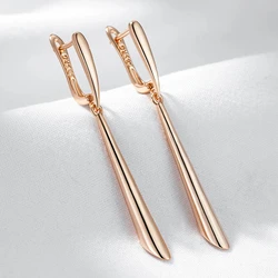 Wbmqda 585 Rose Gold Color Glossy Long Earrings For Women Elegant Fashion Daily Jewelry Accessories