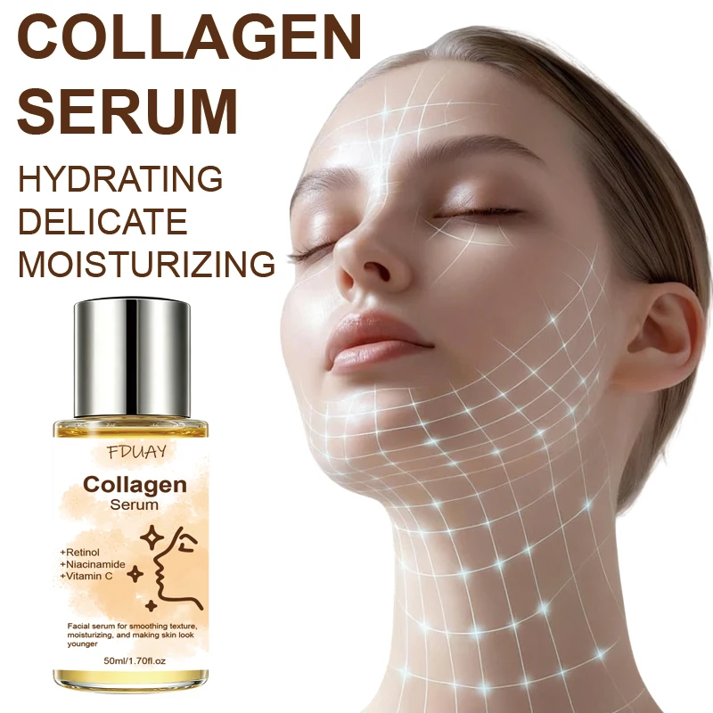 Sérum facial de colágeno de 50ml com retinol, niacinamida e vitamina C, leve e hidratante, deixando sua pele suave.