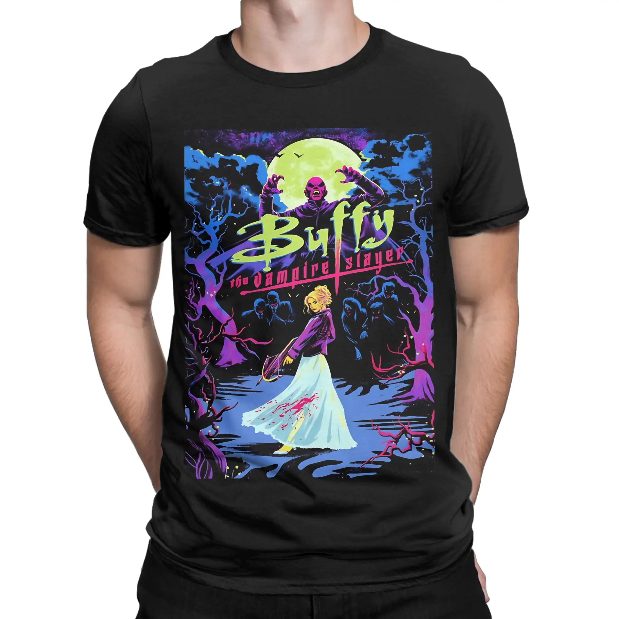Buffy the vampire Funny 100% Cotton T-Shirt Buffy The Vampire Slayer Band Tops Tees For Men