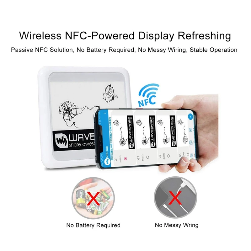 وحدة شاشة عرض waveshre ، لاسلكية ، تعمل بالطاقة NFC ، Eink ، الحبر الإلكتروني ، الهاتف المحمول ، تطبيق أندرويد ، بدون بطارية