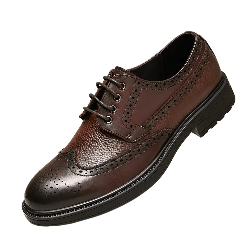 Retro All Genuine Leather Men's Shoes Casual Cowhide Shoes Black English style leather shoes brogue