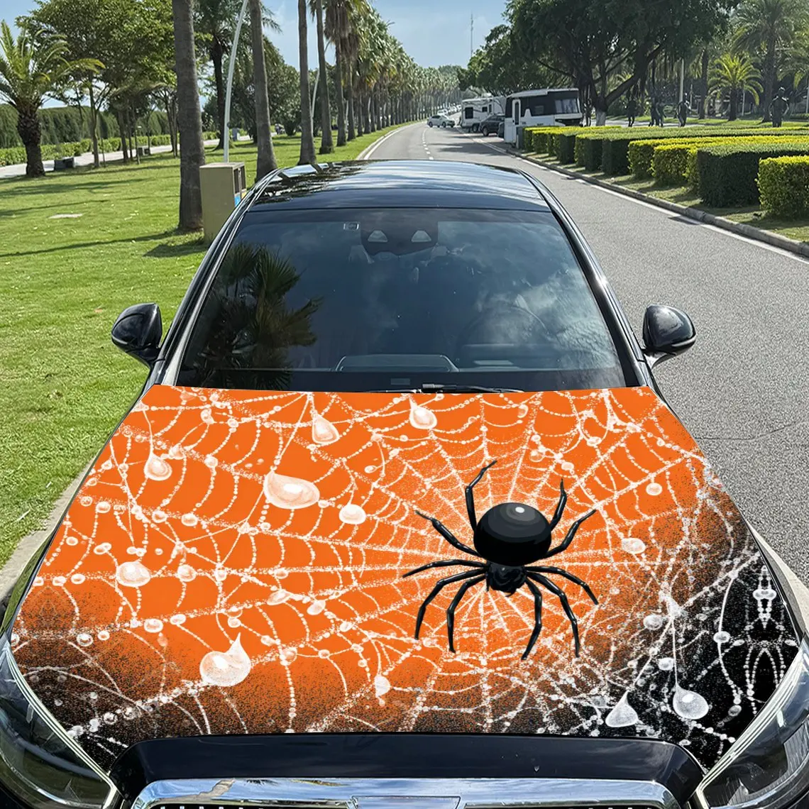 Water Droplet Shaped Spider Webs Car Vinyl Wrap, PVC Material Waterproof Car Hood Sticker, Self-Adhesive Scratch-Resistant Stick