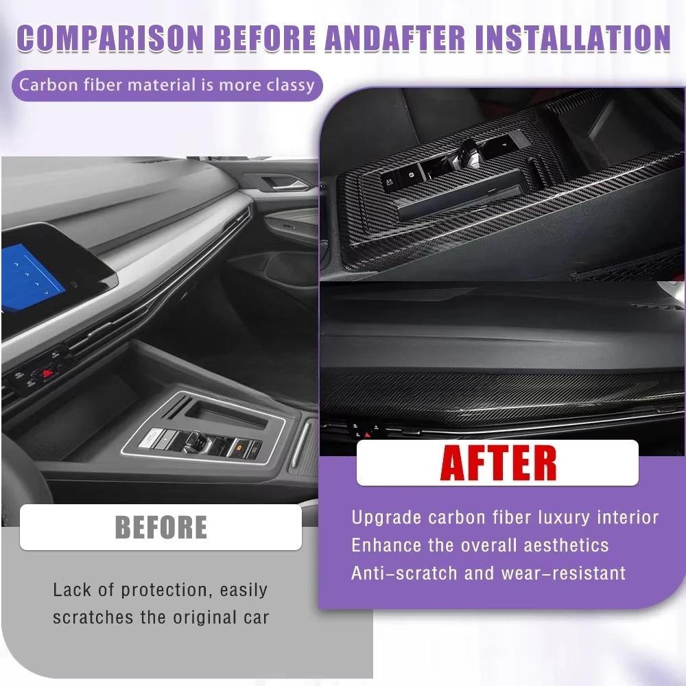 4Pcs Car Interior Center Console Dry Carbon Fiber Dashboard & Center Console Panel Trim