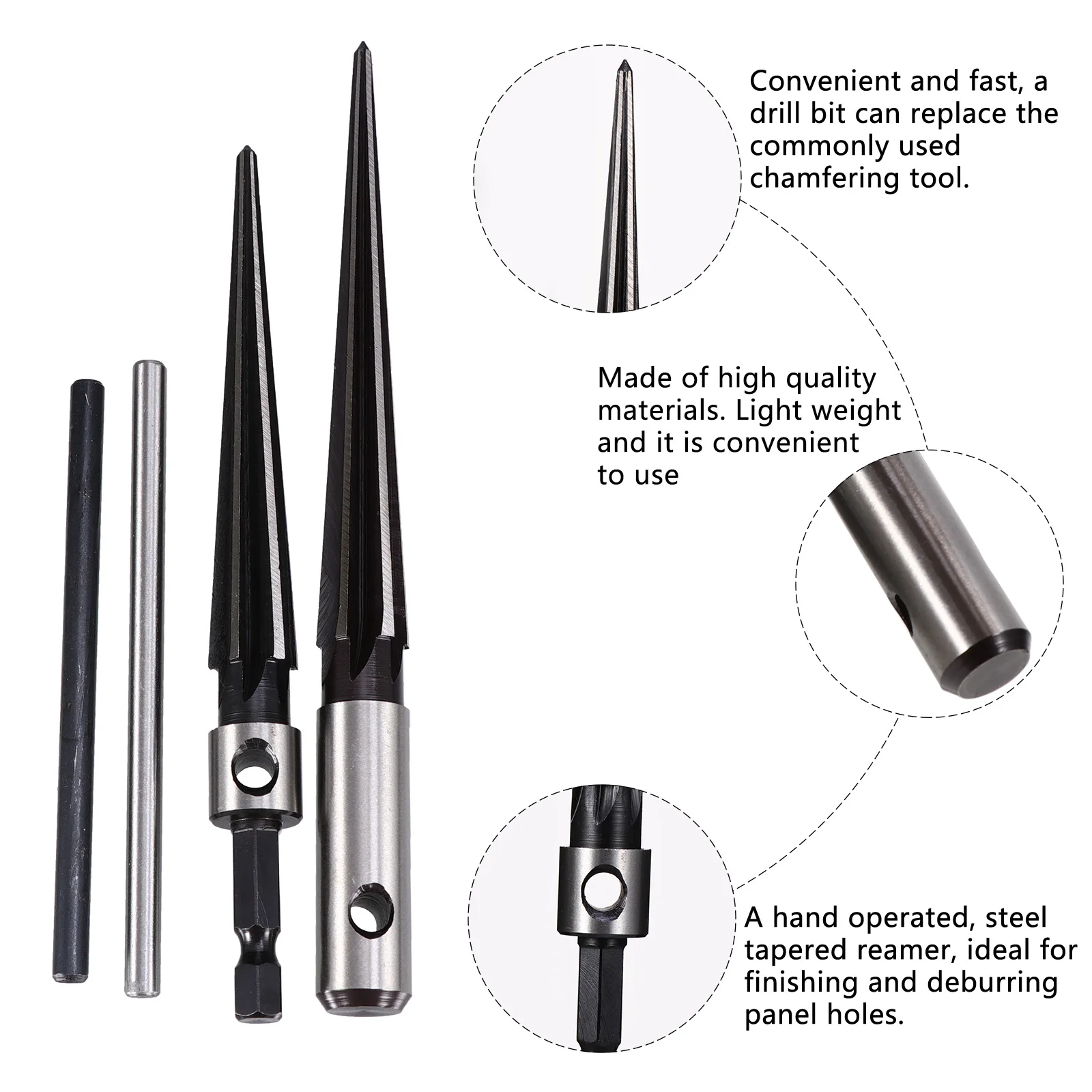 

2pcs T Handle Fluted Chamfer Reamer Tapered Steel Wood Working Drill Bit Core Cutting Tool Hand Operated Expanding Reaming