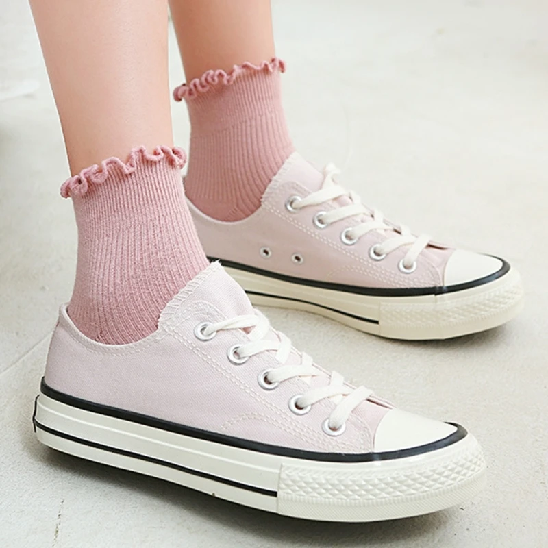 Women's Ruffle Frilly Ankle Socks,Lolitas Socks Cotton Bootie Socks Sweet High Ankle Socks JK Uniform Short Socks