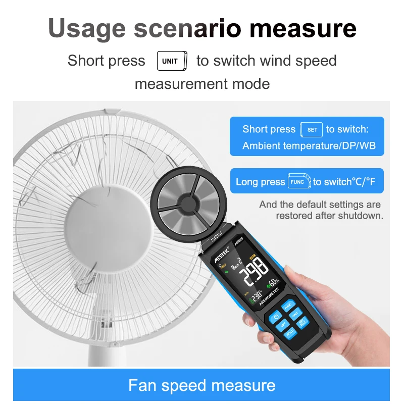 Mestek AM620 Digital Anemometer Pocket Smart Anemometer Air Wind Speed Scale Accurately Measure Wind Speed & Temperature Measure