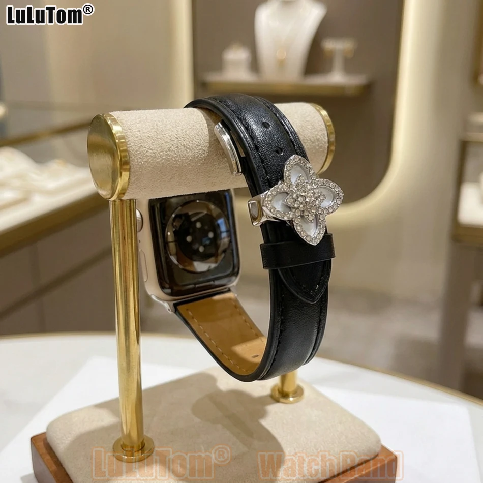 

High-end Women Leaf Clover Strap for Apple Iwatch Series 11 10 9 8 7 6 5 4 3 2 SE Ultra 38 40 41 42 44 45 46 49 mm Leather Bands