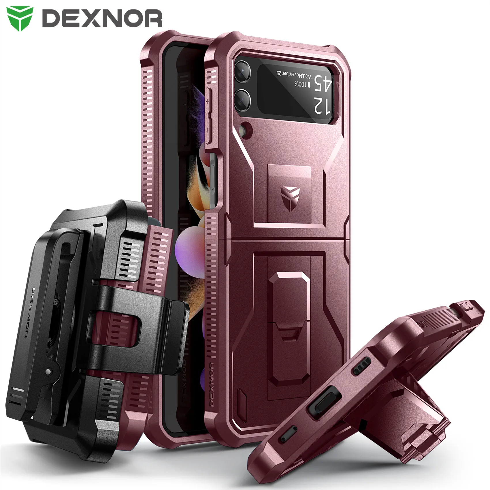 

Dexnor Rotatable Belt Clip Case Holster Combo for Samsung Galaxy Z Flip 3 Rugged Bumper Protective Case with Foldable Kickstand