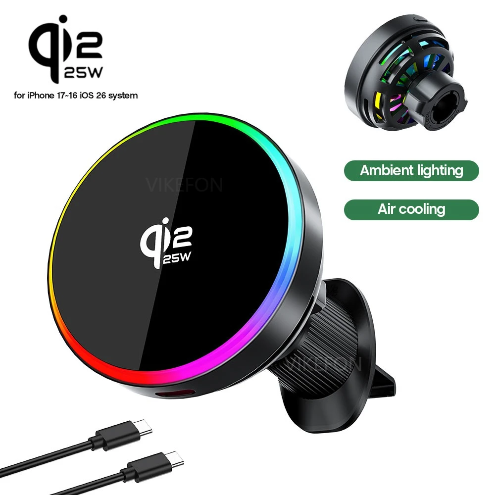 マグネット式車載qi22-25wワイヤレス充電器-エアコン吹き出し口用スマホホルダー-magsafe対応-iphone-17-16-15-14-13-12-pro-max急速充電対応