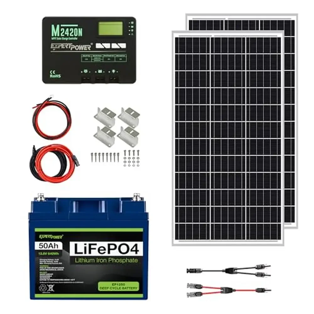 12V 50Ah LiFePO4 Battery Kit with 200W Solar Panels & 20A MPPT Charge Controller