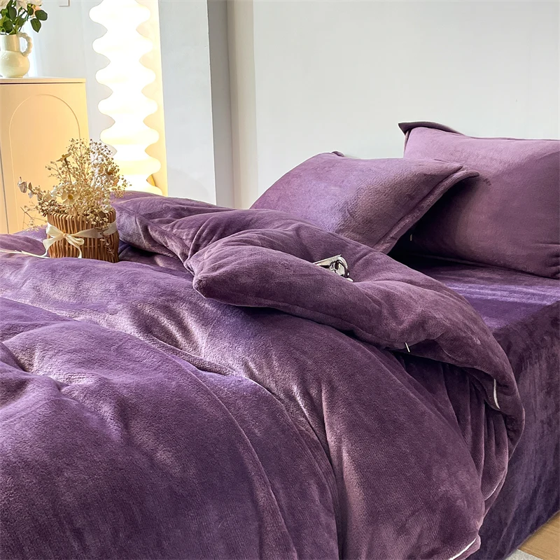 Winter Flannel Duvet Cover Solod Color Soft Warm Quilt Cover Cozy Thick Comforter Cover for Adults Children Queen King Bed Linen