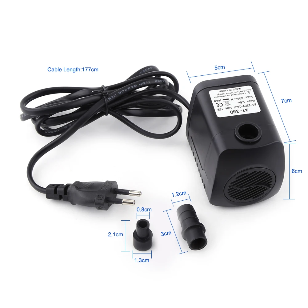 Plastic 220V 15W 800L/H Fountain  Fish  Aquarium Water Submersible Pump Black Aquarium  Fountain