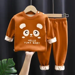 2 pz/set addensato caldo pigiama per bambini autunno e inverno bambini imbottito moda morbida biancheria intima bambino Cartoon auto elastico Homewear