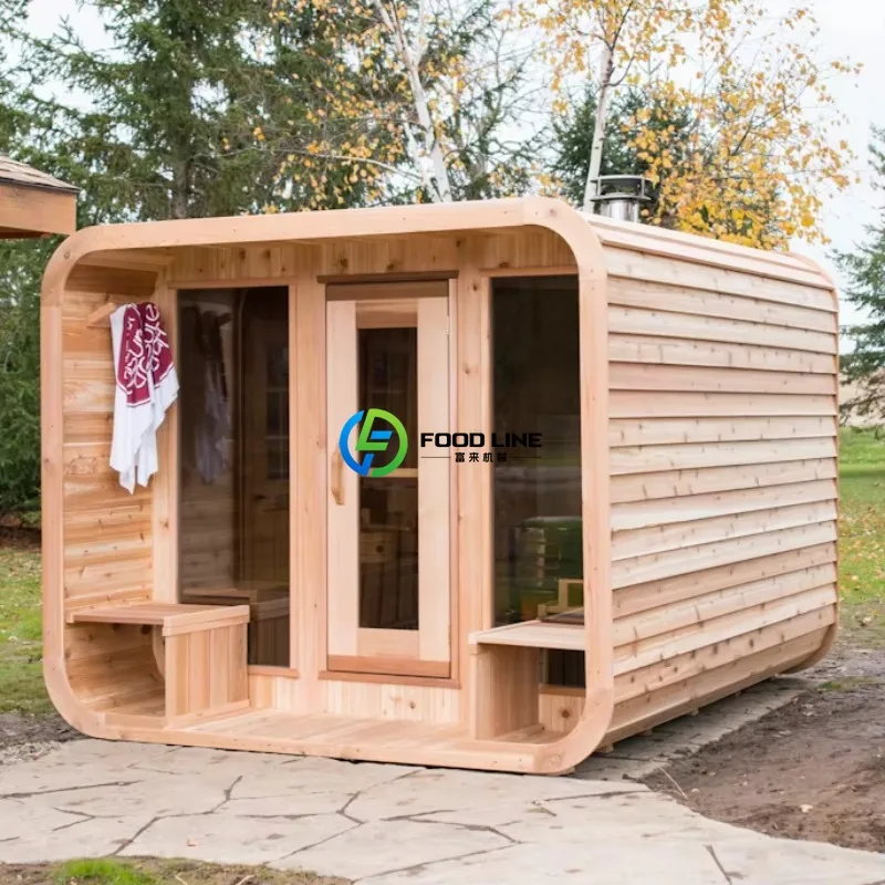Commercial Wholesale Outdoor Cube Sauna Solid Pine Wood Built-In Protective Door Cover Multi Capacity Steam Sauna