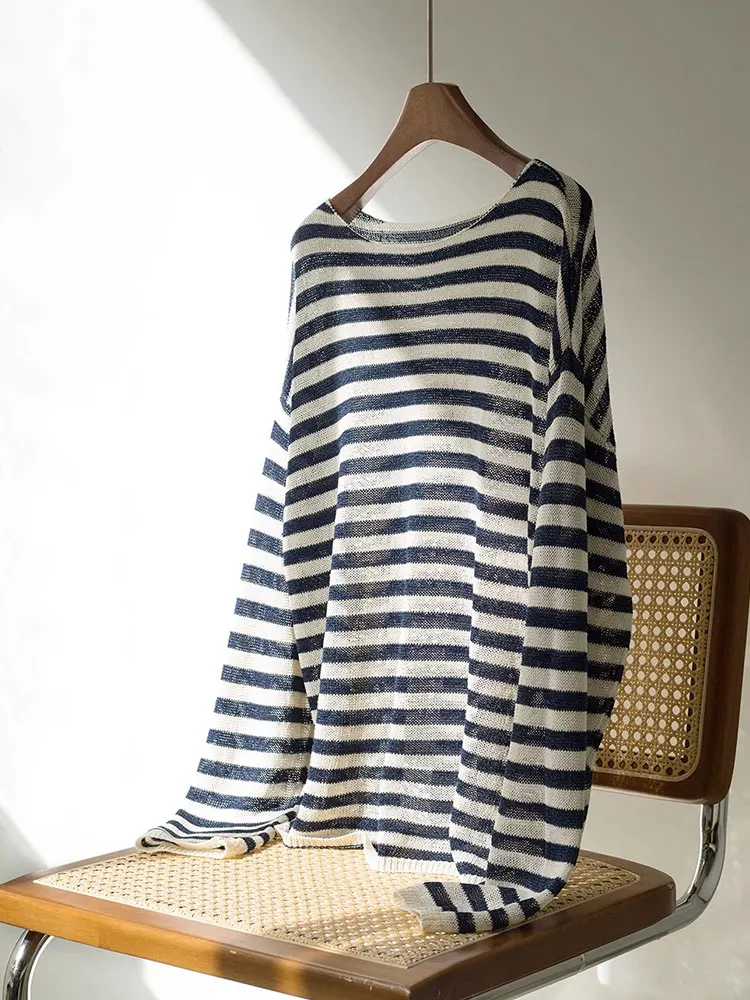 

Повседневный полосатый трикотаж, повседневный свободный длинный све, цветная блузка на одно плечо, женский модный ленивый топ на осень