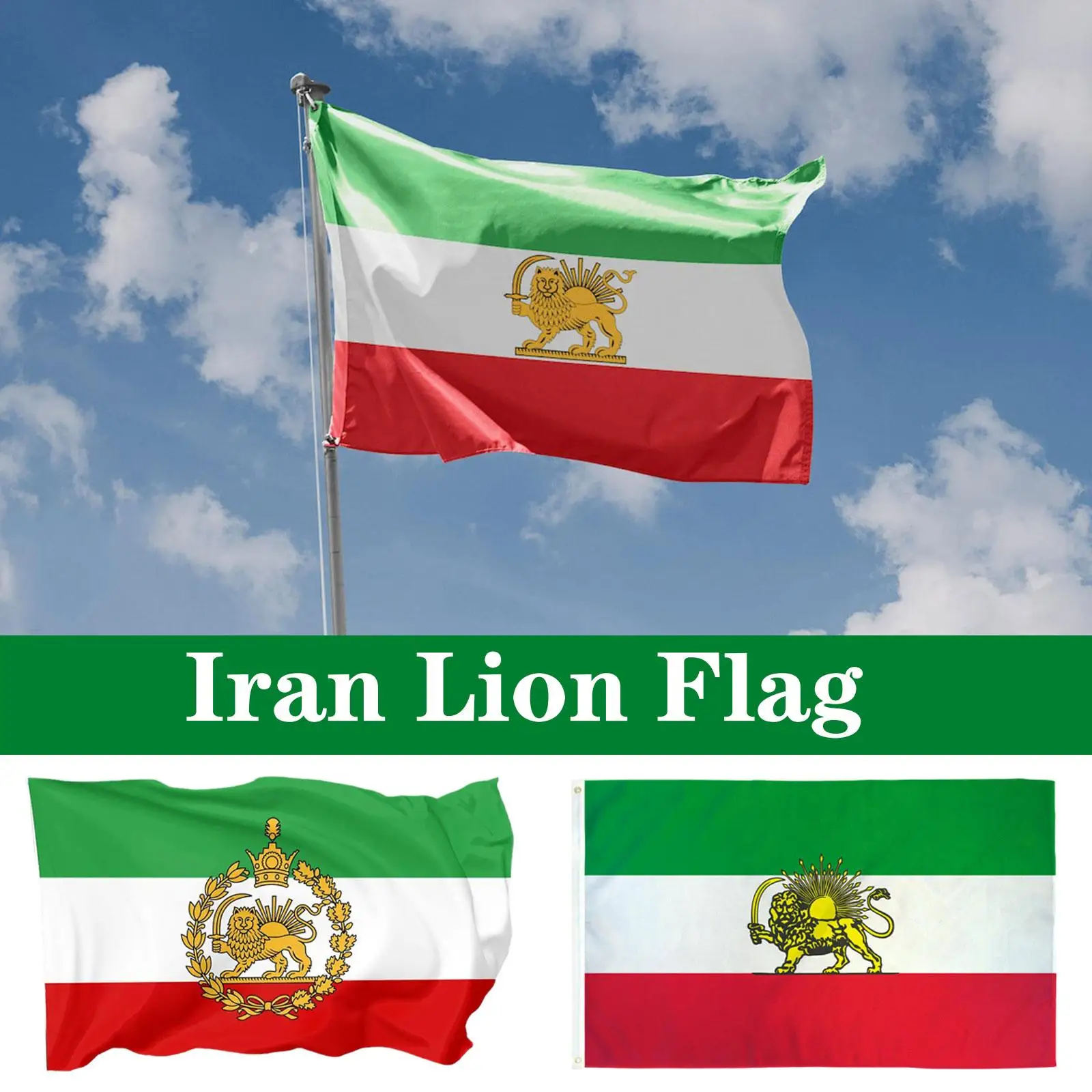 Iranische Flagge Historisches Löwen-Kronen-Banner Iranische Flagge aus Polyester Flagge der Zeit vor der Verfassungsrevolution Pahlavi-Dynastie Löwen-Sonnen-Flagge