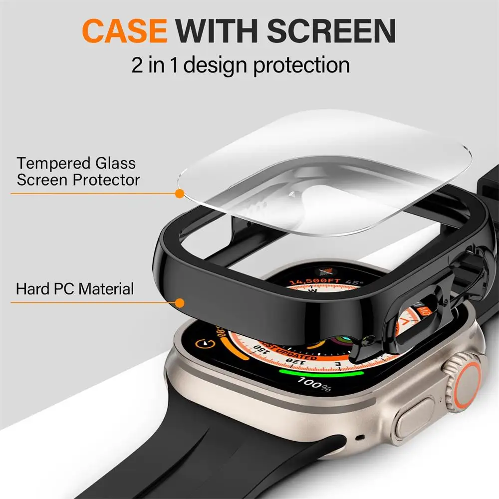 Waterproof Case for Apple Watch ultra 49mm Straight Edge Screen Protector Cover iWatch series 8 SE 7 6 5 4 45mm 41mm 44mm 40mm