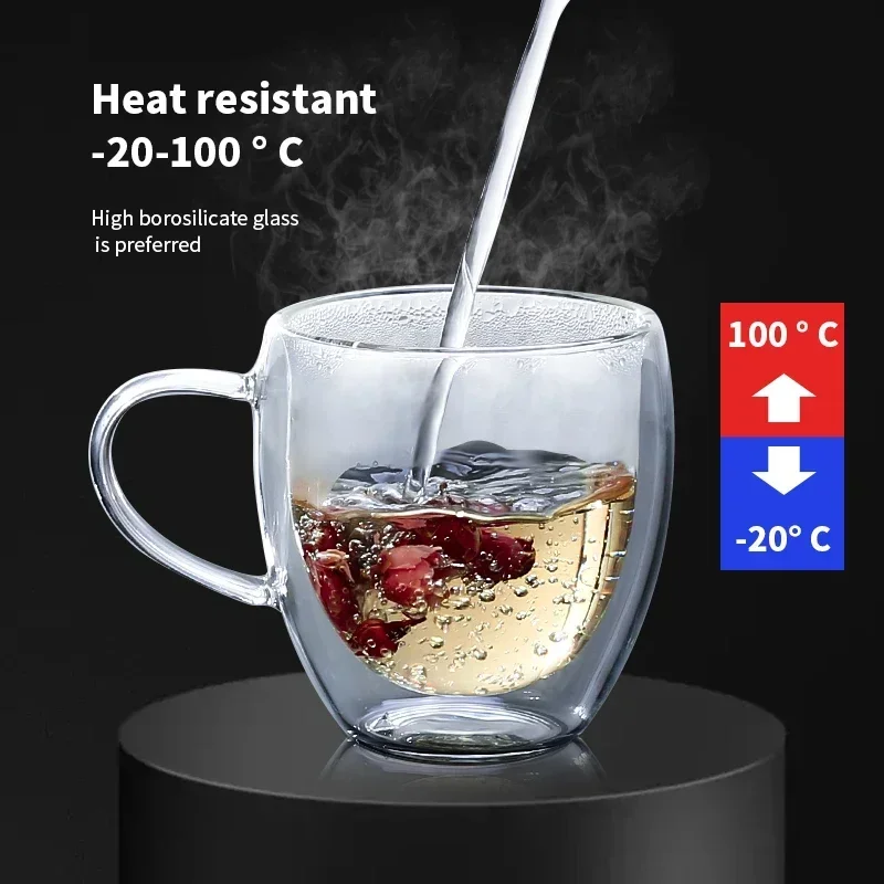 1-6PCS 80-450ML Hitzebeständige Doppel Wand Tee Glas Tasse Bier Kaffee Handgemachte Kreative Kalte getränke Transparent Drink Set