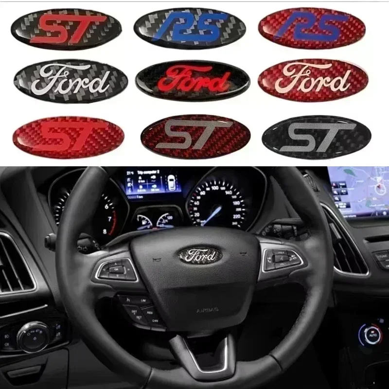 Emblema/Logo Adhesivo de Fibra de Carbono para Volante de Coche Ford Fiesta Kuga Mondeo Mk3 Escape Ecosport Edge Focus Ranger Roush